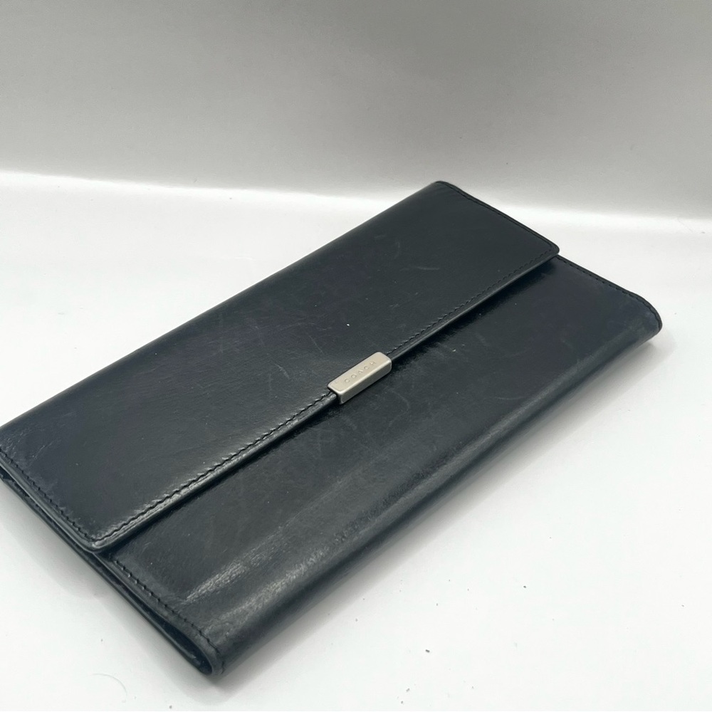 Coach Black Leather Slim Wallet with Silver Logo Plaque - Picture 2 of 7